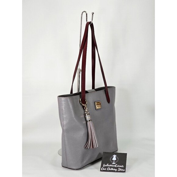 Dooney & Bourke Women's Gray Pebbled Leather Tassel Hadley Tote Bag L 1917 - Picture 3 of 16